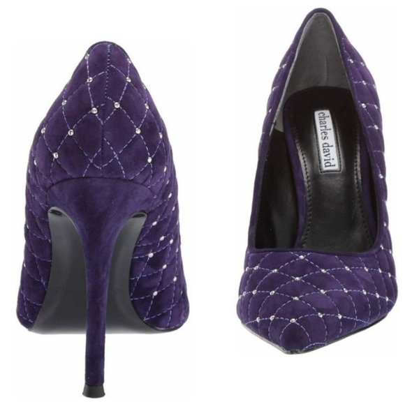 👣CHARLES DAVID Castle Stiletto Evening Dress Heels - Dark Purple footwear - Picture 5 of 13